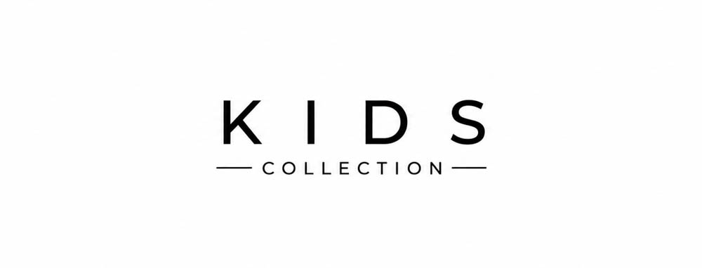 Minimalist black text logo reading ‘KIDS COLLECTION’ in clean, widely spaced typography, centered on a white background with thin horizontal lines on either side.”